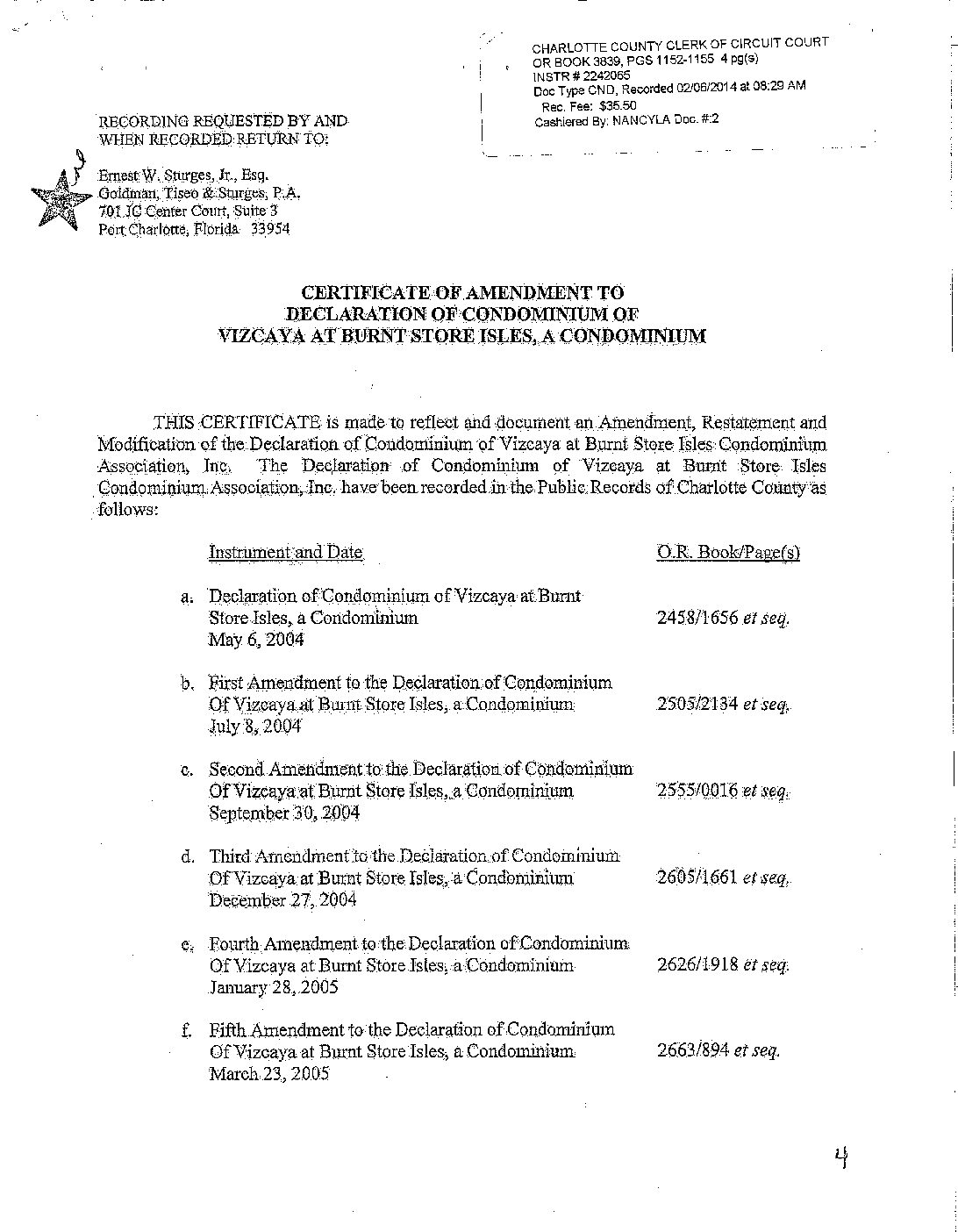 Recorded Amendment Declaration of Condo Pets