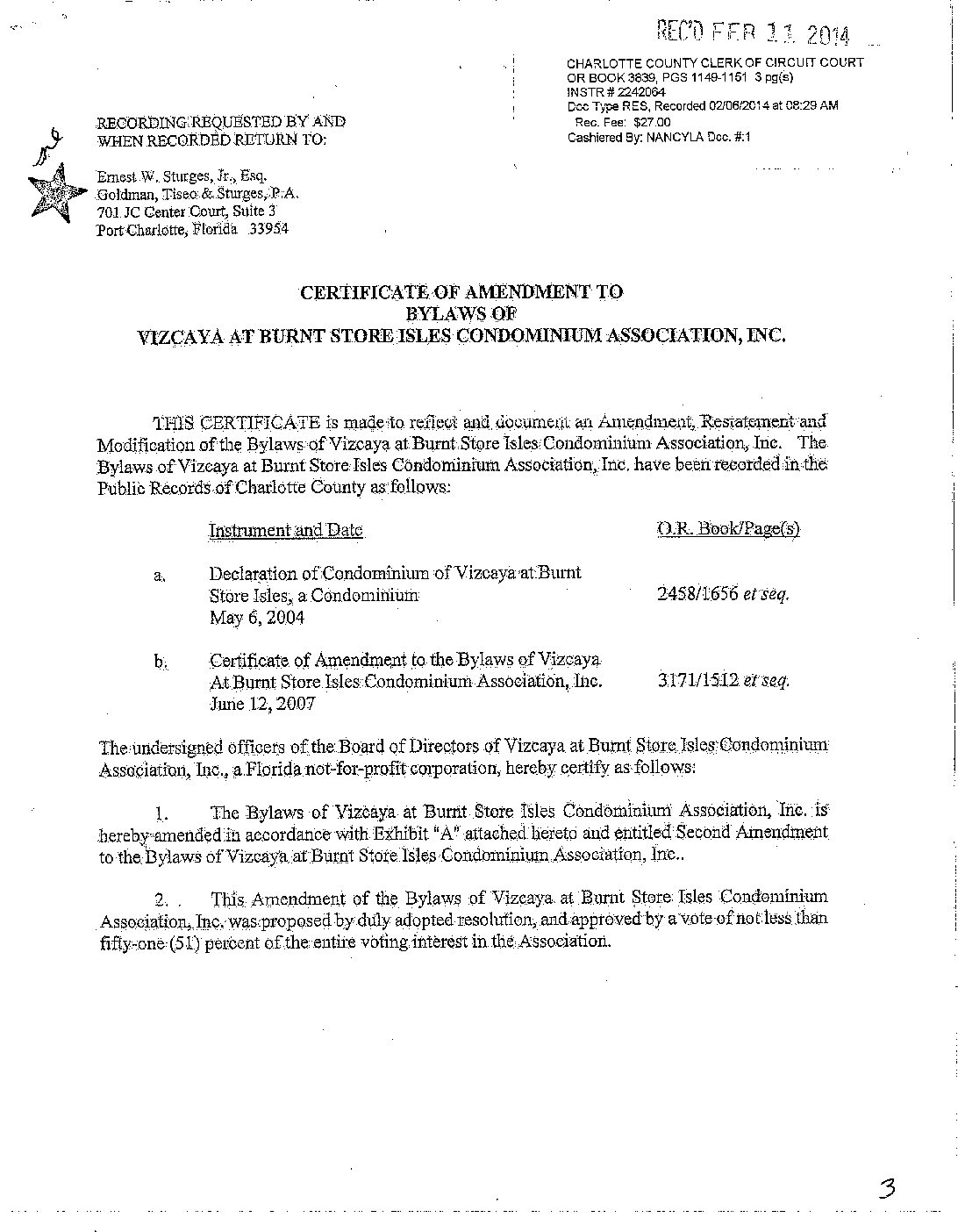 Recorded Amendment by Laws Terms
